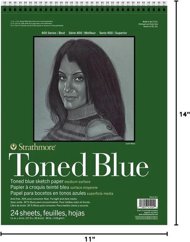 Alt view image 5 of 5 - 400 Series Sketch Pad, Toned Blue, 11x14 inch, 24 Sheets - Artist Sketchbook for Drawing, Illustration, Art Class Students