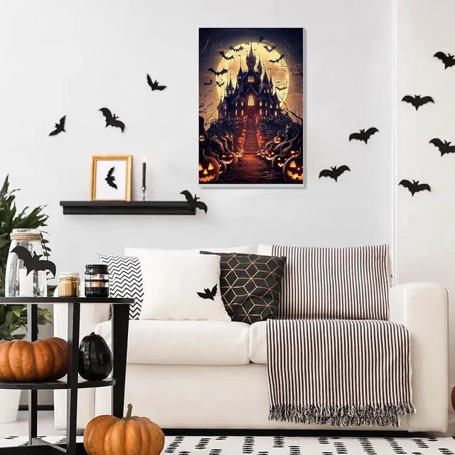 Alt view image 2 of 7 - Framed Paint by Numbers Kit for Adults, Halloween Castle DIY Paint by Number Kits on Canvas, Easy Canvas Painting by Numbers for Home Wall Decoration Gift 8x12 Inch