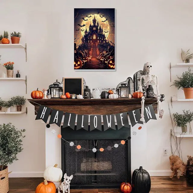Alt view image 4 of 7 - Framed Paint by Numbers Kit for Adults, Halloween Castle DIY Paint by Number Kits on Canvas, Easy Canvas Painting by Numbers for Home Wall Decoration Gift 8x12 Inch
