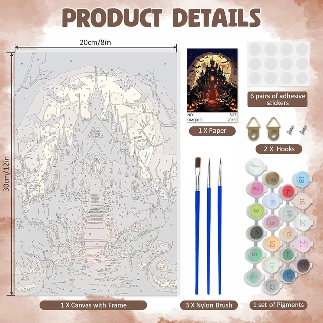 Alt view image 5 of 7 - Framed Paint by Numbers Kit for Adults, Halloween Castle DIY Paint by Number Kits on Canvas, Easy Canvas Painting by Numbers for Home Wall Decoration Gift 8x12 Inch