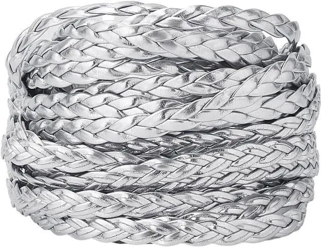 Main image of 5m Braided Leather Cord 7mm Silver PU Leather Strings 2mm Thick Flat Folded Imitation Leather Rope Thread for Bracelet Anklets Necklace Jewelry Making DIY Braiding Crafts Gift Wrapping