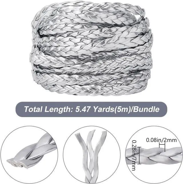 Alt view image 2 of 6 - 5m Braided Leather Cord 7mm Silver PU Leather Strings 2mm Thick Flat Folded Imitation Leather Rope Thread for Bracelet Anklets Necklace Jewelry Making DIY Braiding Crafts Gift Wrapping
