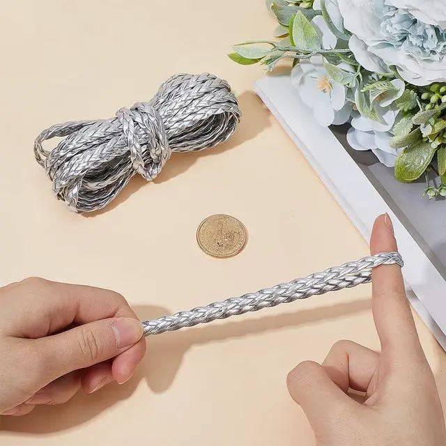 Alt view image 3 of 6 - 5m Braided Leather Cord 7mm Silver PU Leather Strings 2mm Thick Flat Folded Imitation Leather Rope Thread for Bracelet Anklets Necklace Jewelry Making DIY Braiding Crafts Gift Wrapping