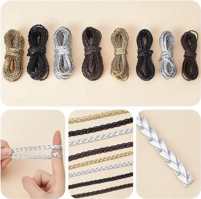 Alt view image 5 of 6 - 5m Braided Leather Cord 7mm Silver PU Leather Strings 2mm Thick Flat Folded Imitation Leather Rope Thread for Bracelet Anklets Necklace Jewelry Making DIY Braiding Crafts Gift Wrapping