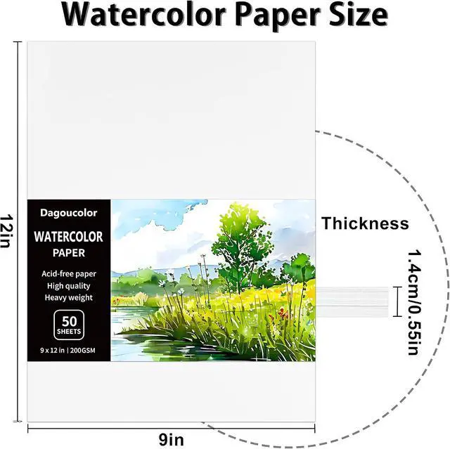 Alt view image 2 of 6 - Watercolor Paper, 9" x 12", 200GSM, 50 Pcs Bulk Water Color Paper, Art Supplies for Artists Adults Boys Girls Students, Painting, Drawing, Mixed Media