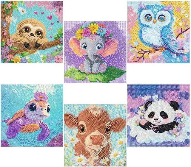 Main image of 6 Pack Diamond Painting Kits for Kids Beginners,Full Drill Cute Animals Diamond Art Kits,Diamond Art Arts and Crafts for Kids Ages 4-8-12,Home Wall Decor 6x6 Inch