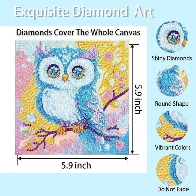 Alt view image 2 of 7 - 6 Pack Diamond Painting Kits for Kids Beginners,Full Drill Cute Animals Diamond Art Kits,Diamond Art Arts and Crafts for Kids Ages 4-8-12,Home Wall Decor 6x6 Inch