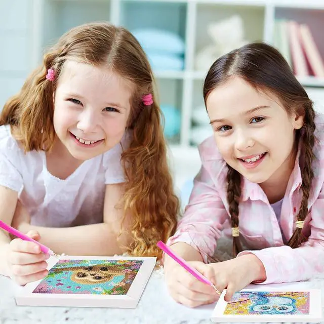 Alt view image 5 of 7 - 6 Pack Diamond Painting Kits for Kids Beginners,Full Drill Cute Animals Diamond Art Kits,Diamond Art Arts and Crafts for Kids Ages 4-8-12,Home Wall Decor 6x6 Inch
