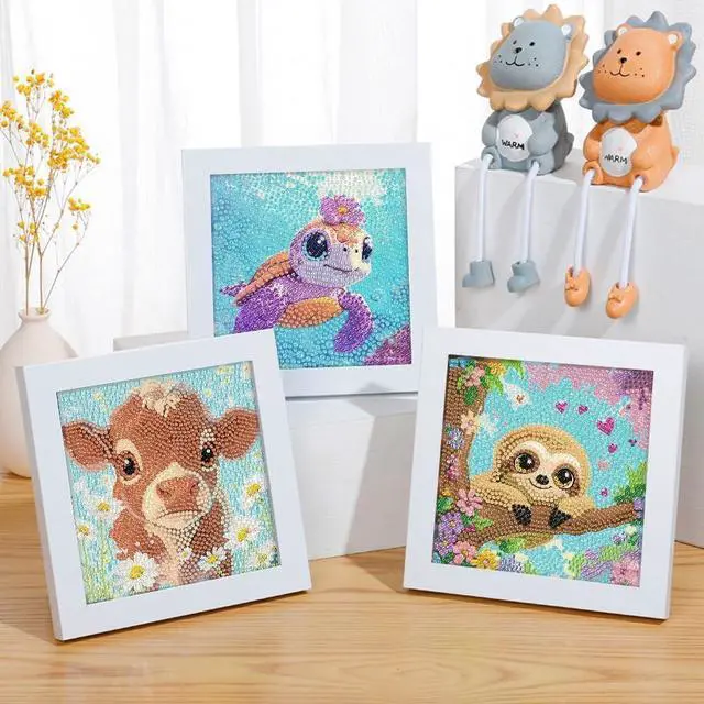 Alt view image 3 of 7 - 6 Pack Diamond Painting Kits for Kids Beginners,Full Drill Cute Animals Diamond Art Kits,Diamond Art Arts and Crafts for Kids Ages 4-8-12,Home Wall Decor 6x6 Inch