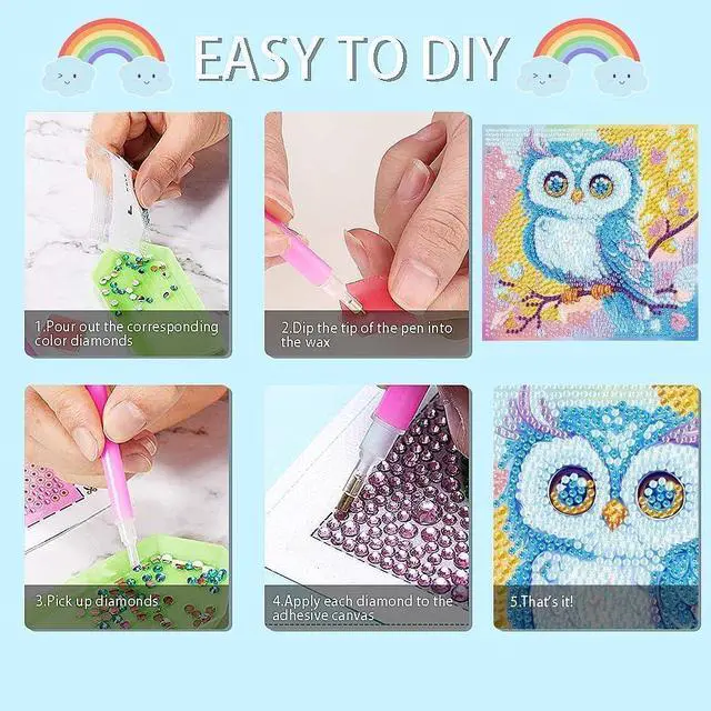 Alt view image 6 of 7 - 6 Pack Diamond Painting Kits for Kids Beginners,Full Drill Cute Animals Diamond Art Kits,Diamond Art Arts and Crafts for Kids Ages 4-8-12,Home Wall Decor 6x6 Inch