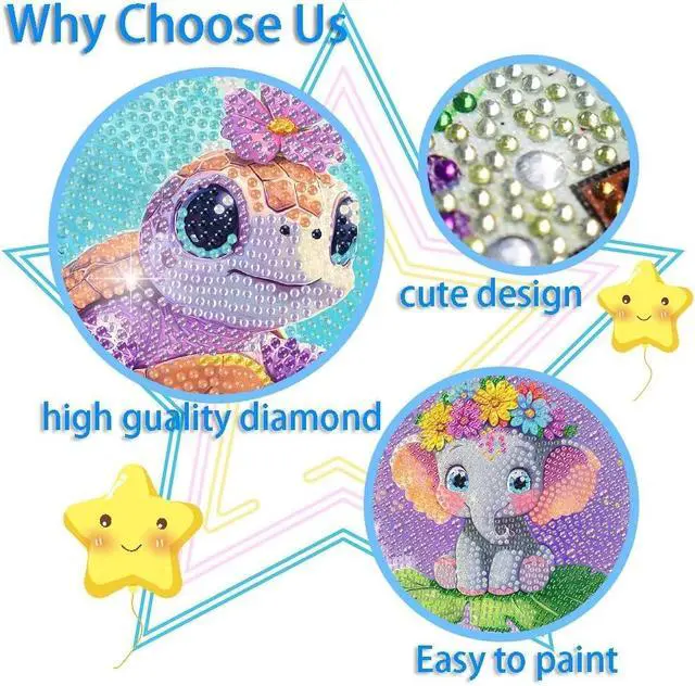Alt view image 4 of 7 - 6 Pack Diamond Painting Kits for Kids Beginners,Full Drill Cute Animals Diamond Art Kits,Diamond Art Arts and Crafts for Kids Ages 4-8-12,Home Wall Decor 6x6 Inch