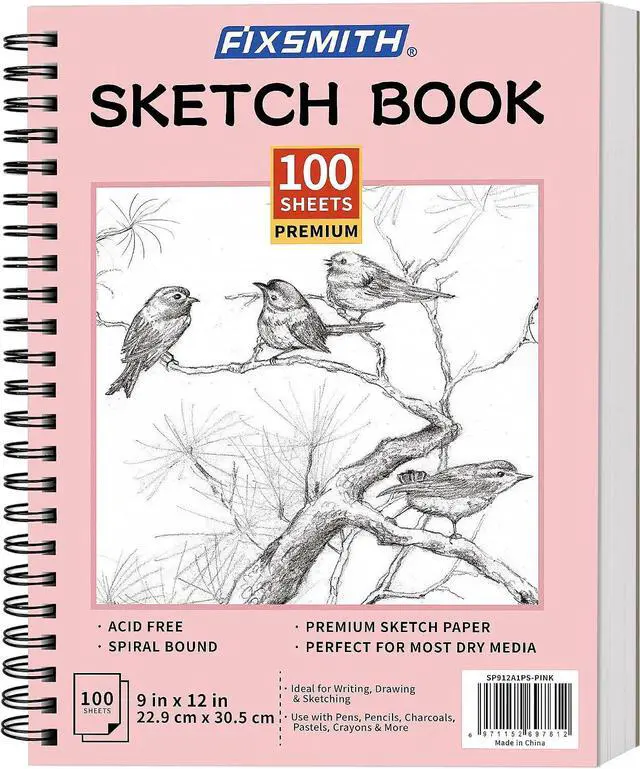Main image of 9"X12" Sketch Book, 100 Sheets, 68 lb/100gsm Sketchbook, Pink | Acid Free Drawing Paper | Spiral Bound Artist Sketch Pad | for Kids, Beginners, Artists & Professionals | Bright White