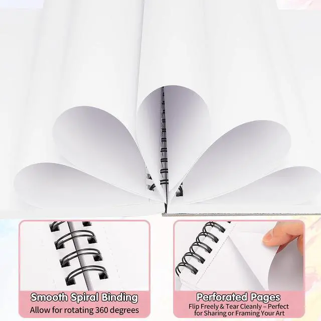 Alt view image 4 of 7 - 9"X12" Sketch Book, 100 Sheets, 68 lb/100gsm Sketchbook, Pink | Acid Free Drawing Paper | Spiral Bound Artist Sketch Pad | for Kids, Beginners, Artists & Professionals | Bright White