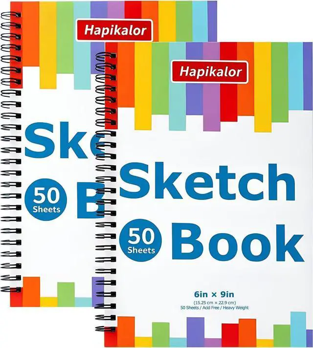 Main image of 6" x 9" Sketch Book, 2-Pack 50 Sheets 68lb/100gsm, Spiral Bound Sketchbook | Acid-Free Sketch Pad, Drawing Paper, Drawing Pad for Kids Artists Beginners Professional, Art Supplies for Adults