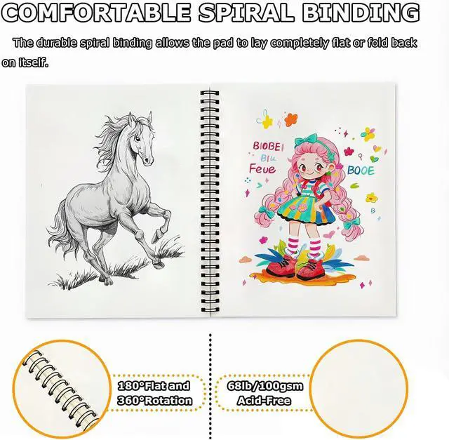Alt view image 3 of 6 - 6" x 9" Sketch Book, 2-Pack 50 Sheets 68lb/100gsm, Spiral Bound Sketchbook | Acid-Free Sketch Pad, Drawing Paper, Drawing Pad for Kids Artists Beginners Professional, Art Supplies for Adults