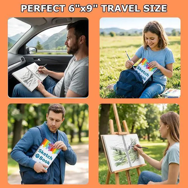 Alt view image 4 of 6 - 6" x 9" Sketch Book, 2-Pack 50 Sheets 68lb/100gsm, Spiral Bound Sketchbook | Acid-Free Sketch Pad, Drawing Paper, Drawing Pad for Kids Artists Beginners Professional, Art Supplies for Adults