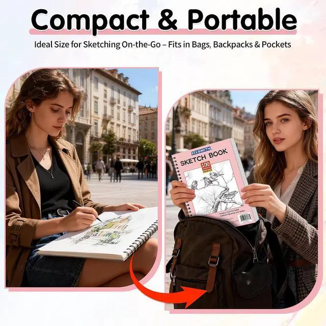 Alt view image 6 of 7 - 9"X12" Sketch Book, 100 Sheets, 68 lb/100gsm Sketchbook, Pink | Acid Free Drawing Paper | Spiral Bound Artist Sketch Pad | for Kids, Beginners, Artists & Professionals | Bright White