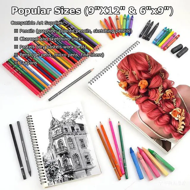 Alt view image 6 of 6 - 6" x 9" Sketch Book, 2-Pack 50 Sheets 68lb/100gsm, Spiral Bound Sketchbook | Acid-Free Sketch Pad, Drawing Paper, Drawing Pad for Kids Artists Beginners Professional, Art Supplies for Adults