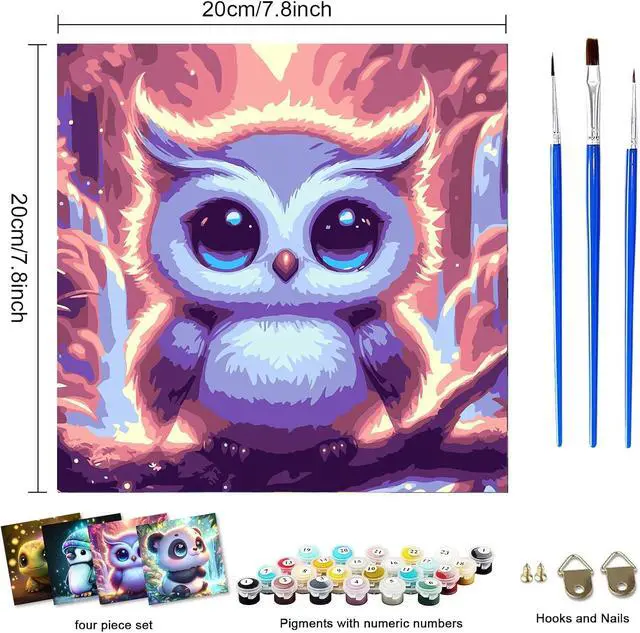 Alt view image 2 of 7 - Paint by Numbers Kit for Kids, 4 Pack Easy Kids Paint by Number Kits Age 5-8, DIY Color Canvas Painting for Kid Ages 4-12, Cute Animal Oil Painting Suitable for Home Decoration, 8x8 Inch