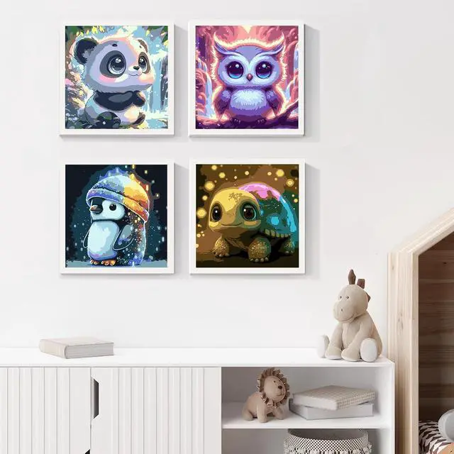 Alt view image 3 of 7 - Paint by Numbers Kit for Kids, 4 Pack Easy Kids Paint by Number Kits Age 5-8, DIY Color Canvas Painting for Kid Ages 4-12, Cute Animal Oil Painting Suitable for Home Decoration, 8x8 Inch