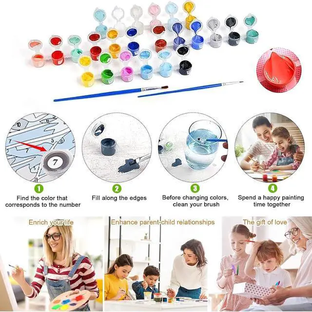 Alt view image 7 of 7 - Paint by Numbers Kit for Kids, 4 Pack Easy Kids Paint by Number Kits Age 5-8, DIY Color Canvas Painting for Kid Ages 4-12, Cute Animal Oil Painting Suitable for Home Decoration, 8x8 Inch
