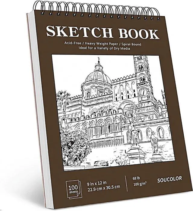 Main image of Sketch Book 9x12, 100 Sheets Drawing Pad, Art Sketchbook for Kids | 68lb acid-free Paper,no bleed-through, clean erase, top spiral lay-flat, micro-perforated, for kids, adults, all skill levels