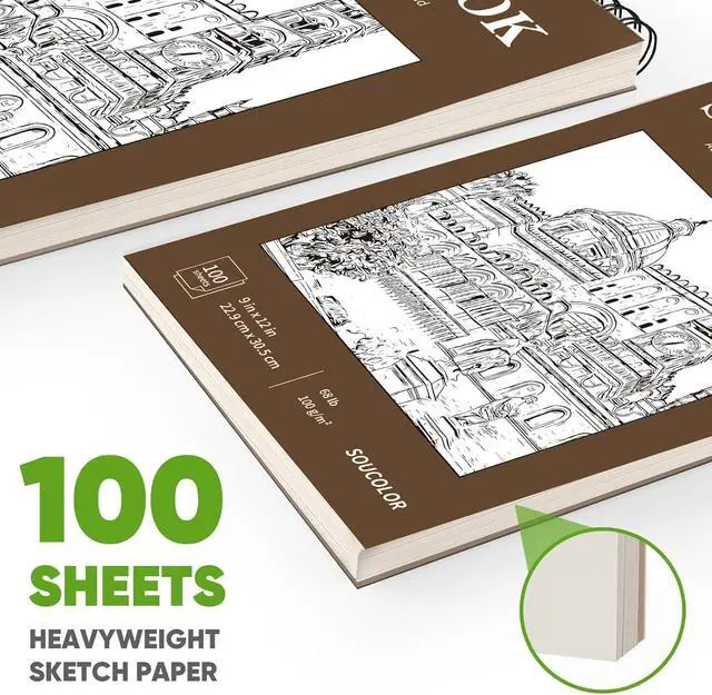 Alt view image 2 of 7 - Sketch Book 9x12, 100 Sheets Drawing Pad, Art Sketchbook for Kids | 68lb acid-free Paper,no bleed-through, clean erase, top spiral lay-flat, micro-perforated, for kids, adults, all skill levels
