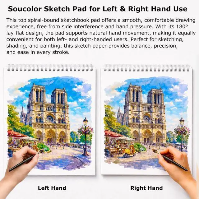Alt view image 6 of 7 - Sketch Book 9x12, 100 Sheets Drawing Pad, Art Sketchbook for Kids | 68lb acid-free Paper,no bleed-through, clean erase, top spiral lay-flat, micro-perforated, for kids, adults, all skill levels