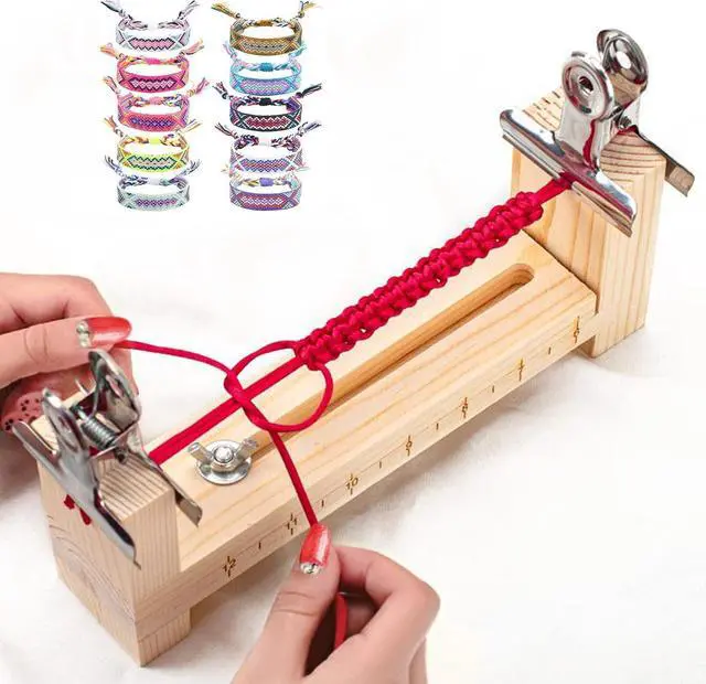 Main image of Jig Bracelet Maker, Adjustable Wood Bracelet Jig DIY Hand Knitting Jig with 2 Clamp Bracelet Braiding Tool, U Shape Clear Scale Maker Rack