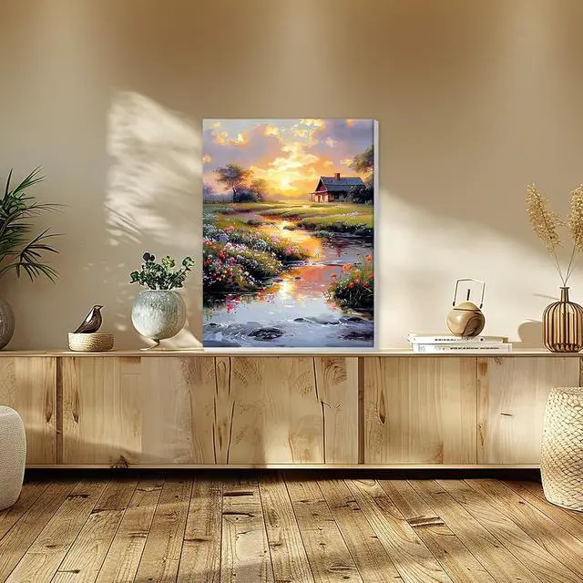 Alt view image 4 of 7 - Framed Paint by Numbers Kit Countryside Sunset for Adults, Paint by Numbers for Adults Beginner, Adult Paint by Number Kits on Canvas, DIY Painting by Numbers for Gift Home Wall Decor 8 x 12In