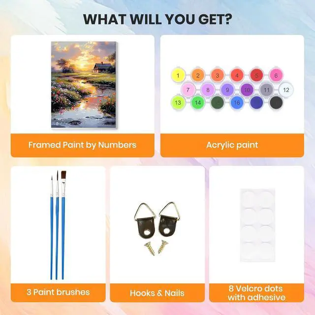 Alt view image 7 of 7 - Framed Paint by Numbers Kit Countryside Sunset for Adults, Paint by Numbers for Adults Beginner, Adult Paint by Number Kits on Canvas, DIY Painting by Numbers for Gift Home Wall Decor 8 x 12In