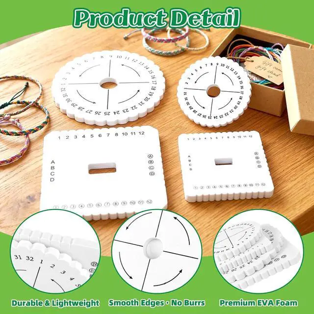 Alt view image 3 of 7 - 4 PCS 4 Sizes Braiding Disk Square Kumihimo Beading Cord Disc | Braiding Braided Plate DIY Bracelet Loom Weaving Board (Round/Square Plate, White)