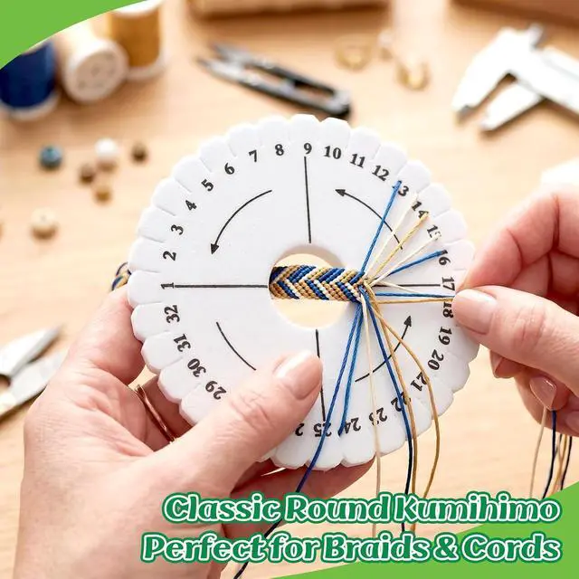 Alt view image 4 of 7 - 4 PCS 4 Sizes Braiding Disk Square Kumihimo Beading Cord Disc | Braiding Braided Plate DIY Bracelet Loom Weaving Board (Round/Square Plate, White)