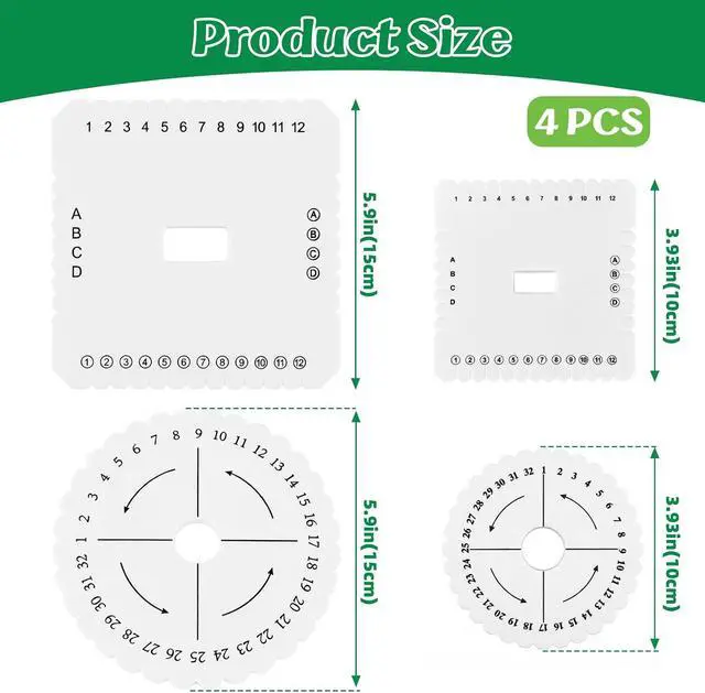 Alt view image 2 of 7 - 4 PCS 4 Sizes Braiding Disk Square Kumihimo Beading Cord Disc | Braiding Braided Plate DIY Bracelet Loom Weaving Board (Round/Square Plate, White)
