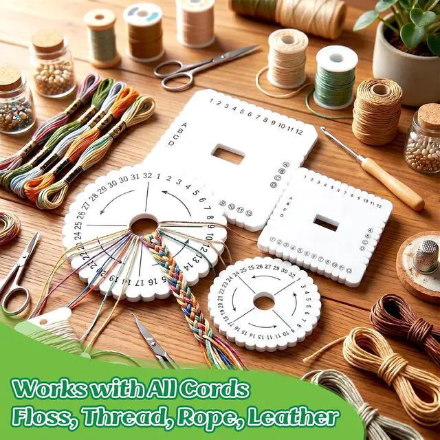 Alt view image 6 of 7 - 4 PCS 4 Sizes Braiding Disk Square Kumihimo Beading Cord Disc | Braiding Braided Plate DIY Bracelet Loom Weaving Board (Round/Square Plate, White)