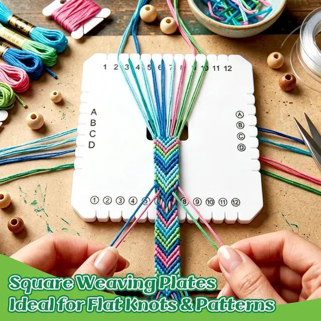 Alt view image 5 of 7 - 4 PCS 4 Sizes Braiding Disk Square Kumihimo Beading Cord Disc | Braiding Braided Plate DIY Bracelet Loom Weaving Board (Round/Square Plate, White)