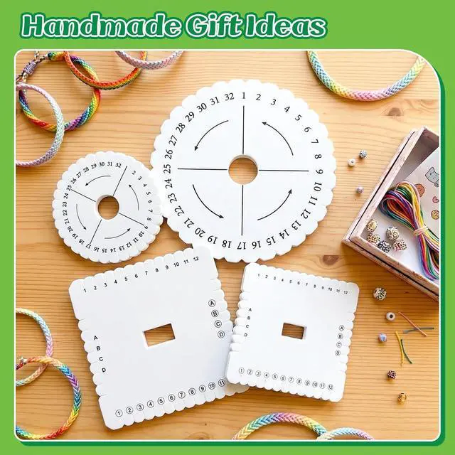 Alt view image 7 of 7 - 4 PCS 4 Sizes Braiding Disk Square Kumihimo Beading Cord Disc | Braiding Braided Plate DIY Bracelet Loom Weaving Board (Round/Square Plate, White)