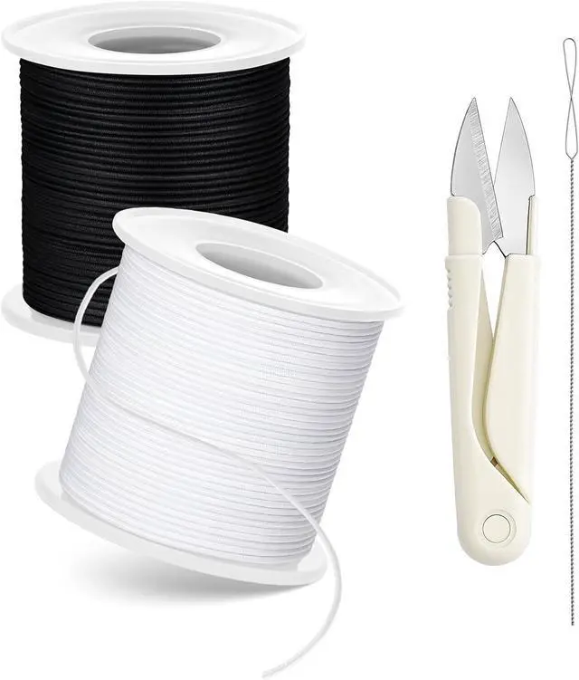 Main image of Stretchy Bracelet String Kit with Scissors & Beading Needle, 2 Rolls Elastic String for DIY Crafts, 1mm Stretchy Cord for Jewelry Making Sewing Necklace Beading, 330FT, (Black, White)