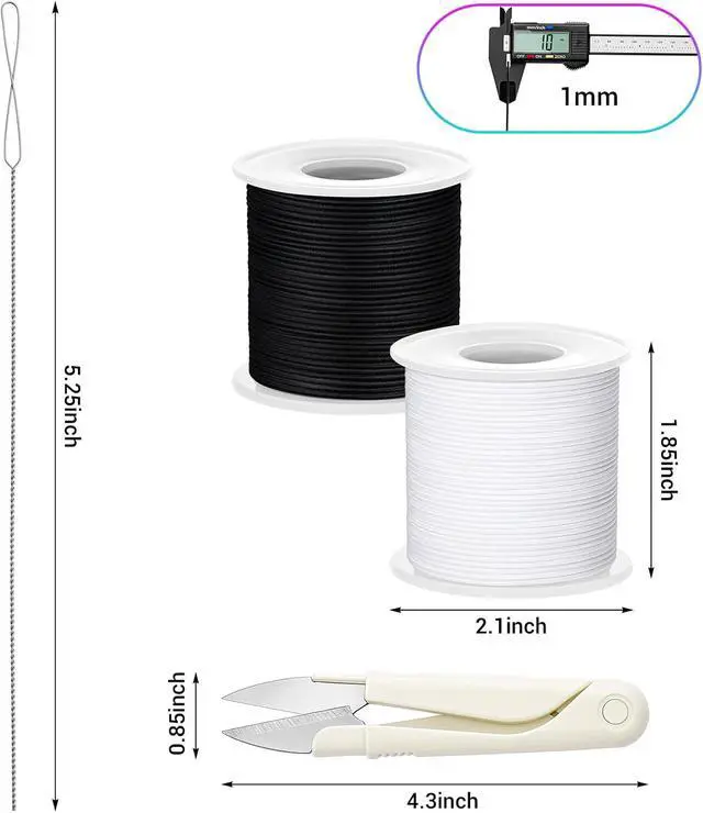 Alt view image 2 of 7 - Stretchy Bracelet String Kit with Scissors & Beading Needle, 2 Rolls Elastic String for DIY Crafts, 1mm Stretchy Cord for Jewelry Making Sewing Necklace Beading, 330FT, (Black, White)