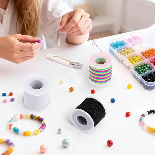 Alt view image 5 of 7 - Stretchy Bracelet String Kit with Scissors & Beading Needle, 2 Rolls Elastic String for DIY Crafts, 1mm Stretchy Cord for Jewelry Making Sewing Necklace Beading, 330FT, (Black, White)