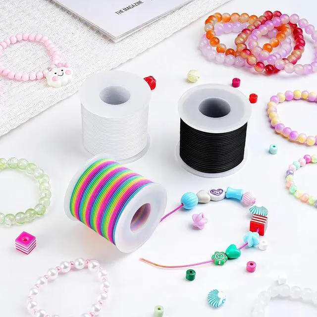 Alt view image 6 of 7 - Stretchy Bracelet String Kit with Scissors & Beading Needle, 2 Rolls Elastic String for DIY Crafts, 1mm Stretchy Cord for Jewelry Making Sewing Necklace Beading, 330FT, (Black, White)