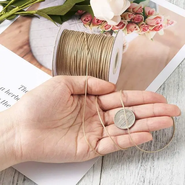 Alt view image 4 of 6 - 85 Yards 1mm Beading String Waxed Cords Korean Polyester Waxed Cord Threads Knotting Braiding Crafting Cord Ropes (Tan) for DIY Bracelet Macrame Necklace Jewelry Making