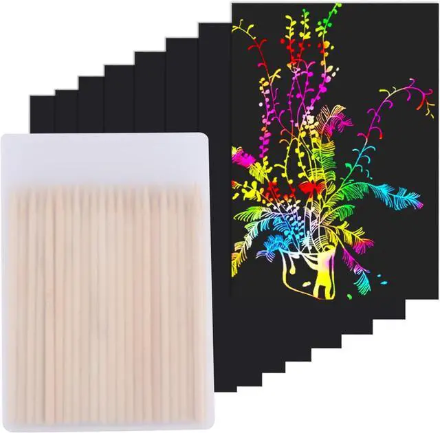 Main image of 100 Pcs Scratch Art Paper Rainbow Sets Arts and Crafts for Kids | Classroom Supplies Black Magic Scratch Off Craft Set Kits for Age 3-12 Party Games Birthday Gifts Easter Basket Stuffers