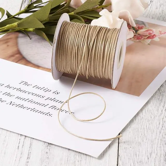 Alt view image 5 of 6 - 85 Yards 1mm Beading String Waxed Cords Korean Polyester Waxed Cord Threads Knotting Braiding Crafting Cord Ropes (Tan) for DIY Bracelet Macrame Necklace Jewelry Making