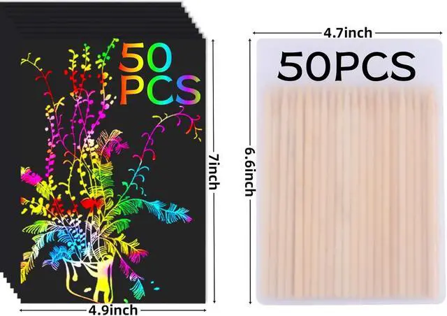 Alt view image 2 of 7 - 100 Pcs Scratch Art Paper Rainbow Sets Arts and Crafts for Kids | Classroom Supplies Black Magic Scratch Off Craft Set Kits for Age 3-12 Party Games Birthday Gifts Easter Basket Stuffers