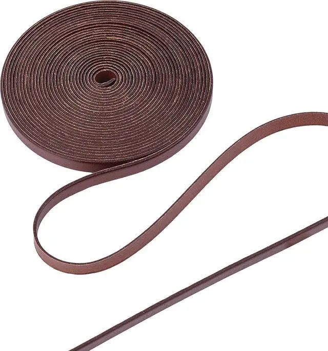 Main image of 5.5Yds 8mm Flat Genuine Leather Cord String Leather Shoelace Boot Lace Strips Cowhide Braiding String Roll for Jewelry Making DIY Craft Braided Bracelets Belts Keychains(Coconut Brown)