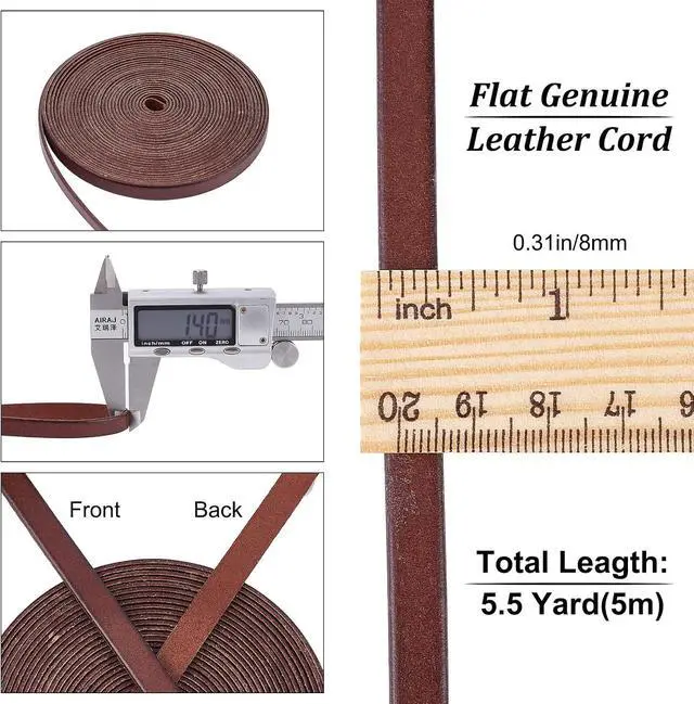 Alt view image 2 of 7 - 5.5Yds 8mm Flat Genuine Leather Cord String Leather Shoelace Boot Lace Strips Cowhide Braiding String Roll for Jewelry Making DIY Craft Braided Bracelets Belts Keychains(Coconut Brown)