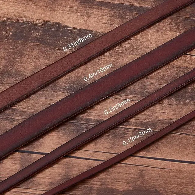 Alt view image 5 of 7 - 5.5Yds 8mm Flat Genuine Leather Cord String Leather Shoelace Boot Lace Strips Cowhide Braiding String Roll for Jewelry Making DIY Craft Braided Bracelets Belts Keychains(Coconut Brown)