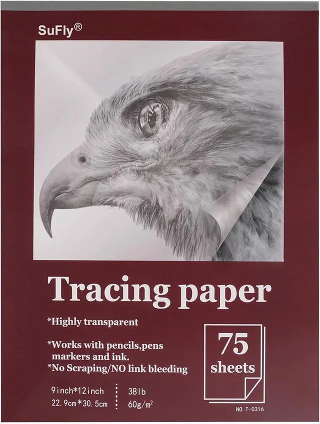 Main image of Tracing Paper for Drawing, 9'' X 12'' Tracing Paper Pad, 75 Sheets | Transparent Vellum Paper for Tracing Pads, 38lb/60gsm Trace Paper Pad for Sketching, Preliminary Drawing, Overlays Images