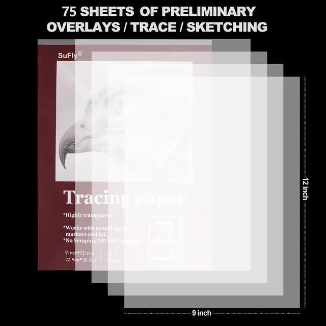 Alt view image 2 of 7 - Tracing Paper for Drawing, 9'' X 12'' Tracing Paper Pad, 75 Sheets | Transparent Vellum Paper for Tracing Pads, 38lb/60gsm Trace Paper Pad for Sketching, Preliminary Drawing, Overlays Images